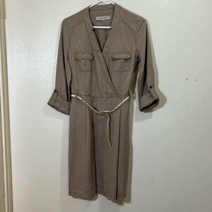 Gerard Darel tan dress with 3/4 sleeves. Size 8